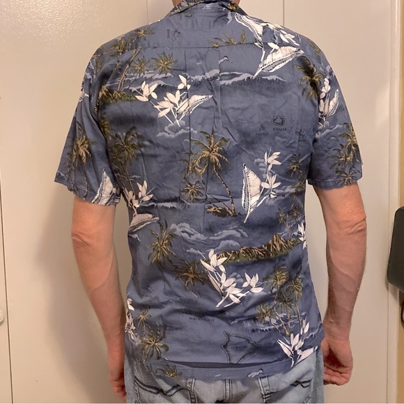 PALMWAVE Hawaiian Surfer Palm Trees Island Blue Shirt Surfer Tropical Men Medium - Picture 3 of 16